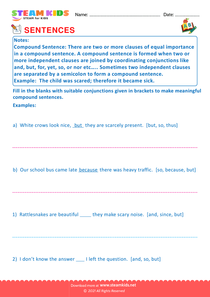 Free English Worksheet - Simple and compound sentence - Worksheet 5