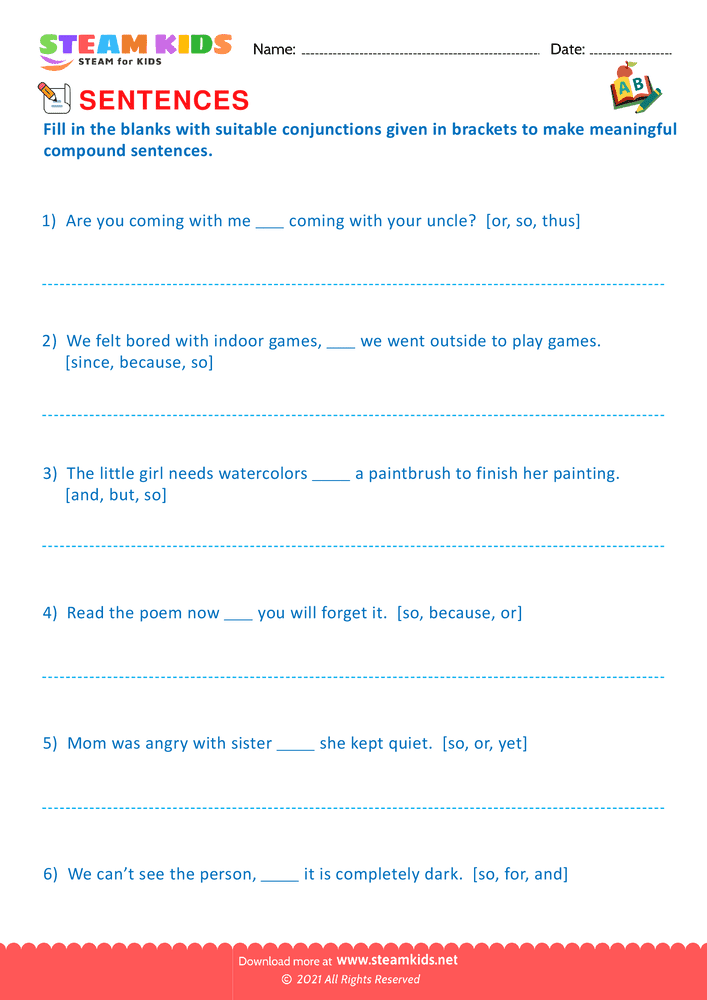 Free English Worksheet - Simple and compound sentence - Worksheet 6