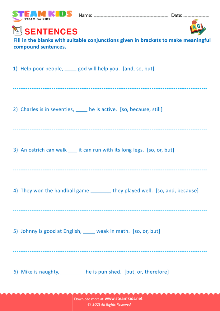 Free English Worksheet - Simple and compound sentence - Worksheet 7