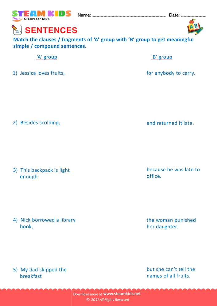 Free English Worksheet - Simple and compound sentence - Worksheet 10
