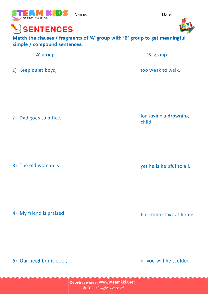 Free English Worksheet - Simple and compound sentence - Worksheet 11