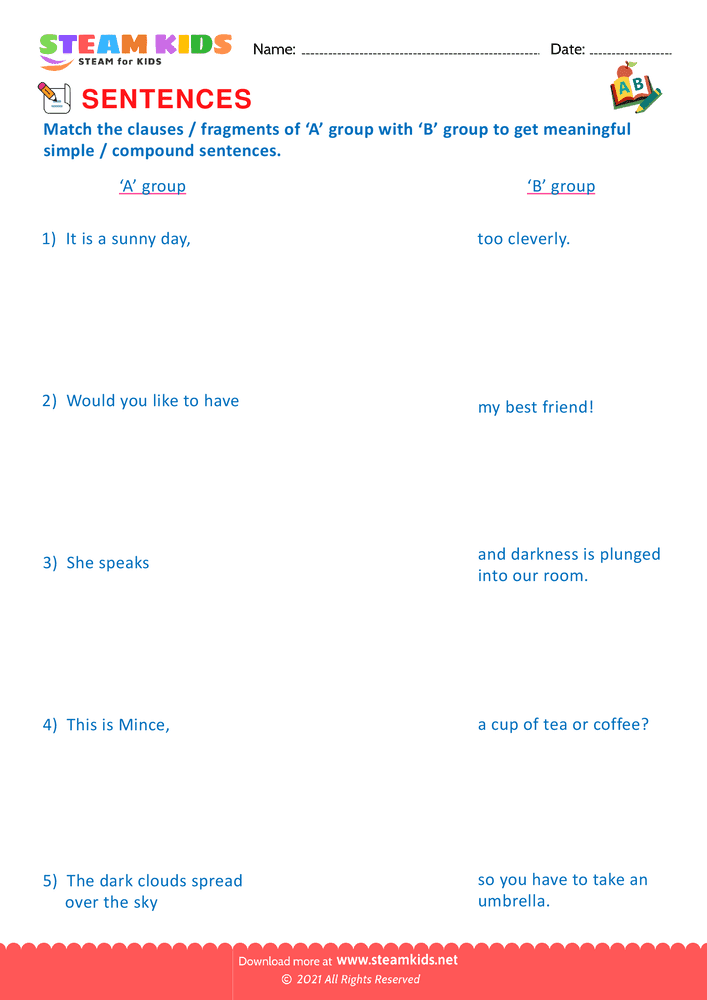 Free English Worksheet - Simple and compound sentence - Worksheet 12