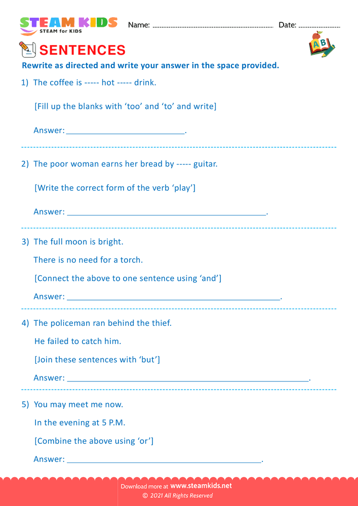 Free English Worksheet - Simple and compound sentence - Worksheet 14