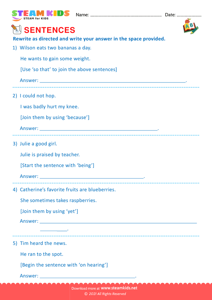 Free English Worksheet - Simple and compound sentence - Worksheet 15