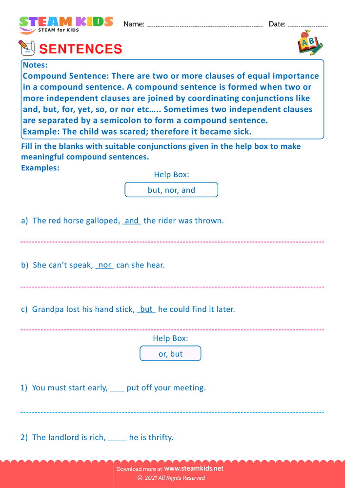 Free English Worksheet - Simple and compound sentence - Worksheet 16