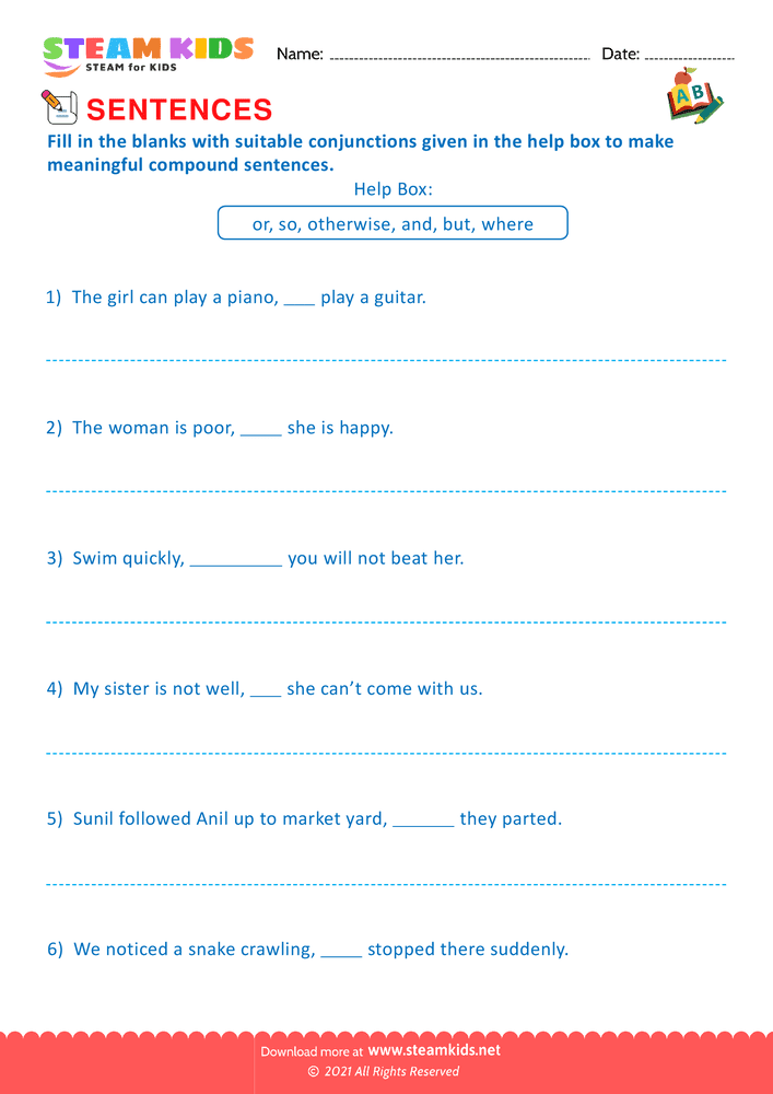 Free English Worksheet - Simple and compound sentence - Worksheet 18