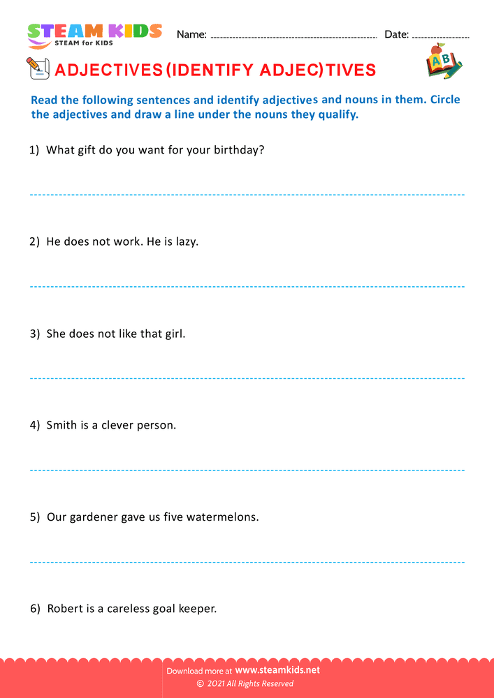 Free English Worksheet - Circle the adjectives - Worksheet 4