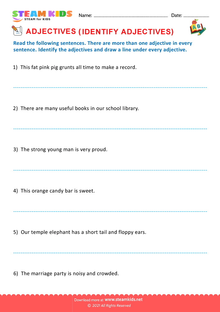 Free English Worksheet - Circle the adjectives - Worksheet 6