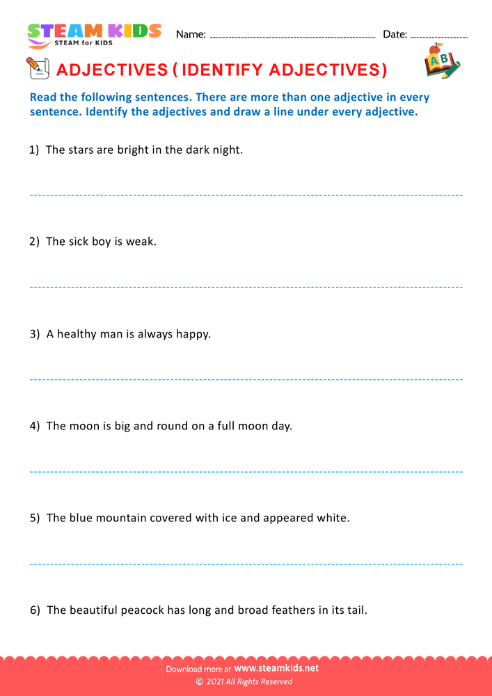 Free English Worksheet - Circle the adjectives - Worksheet 7