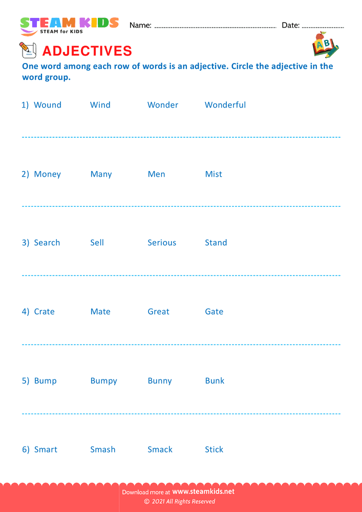 Free English Worksheet - Circle the adjectives - Worksheet 11