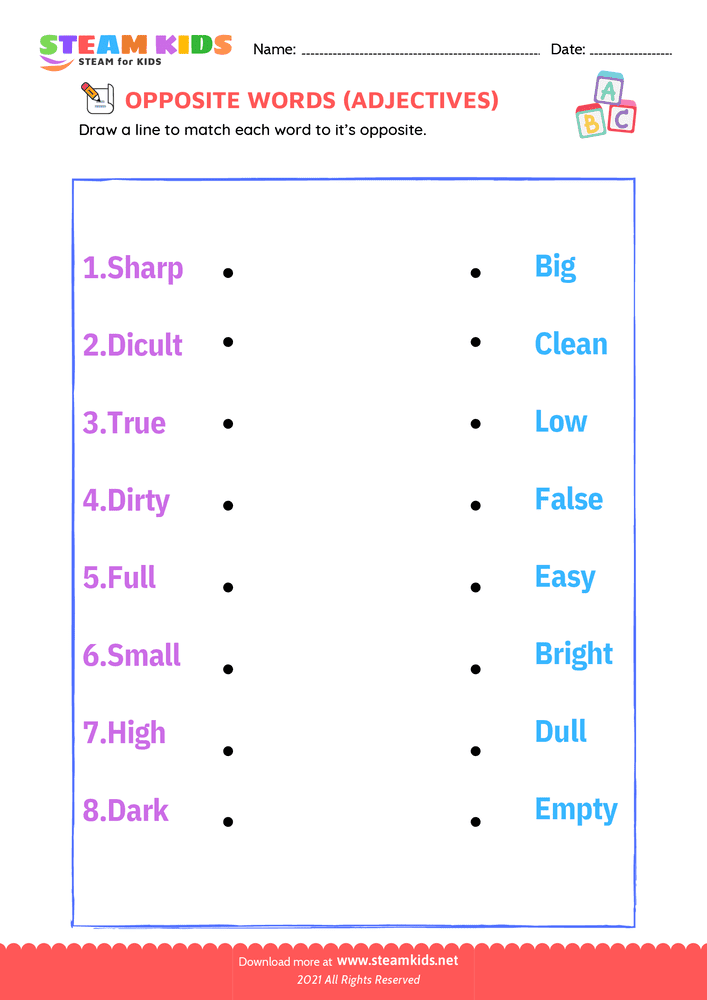 Free English Worksheet - Opposite Adjectives - Worksheet 3