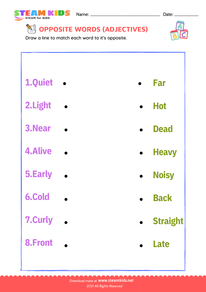 Free English Worksheet - Opposite Adjectives - Worksheet 4