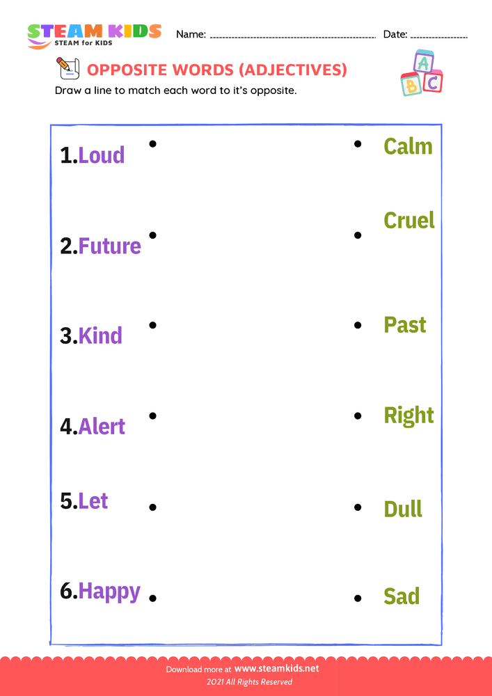 Free English Worksheet - Opposite Adjectives - Worksheet 5