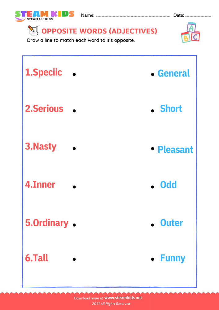 Free English Worksheet - Opposite Adjectives - Worksheet 10