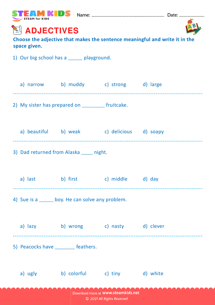 Free English Worksheet - Choose the correct adjective - Worksheet 8