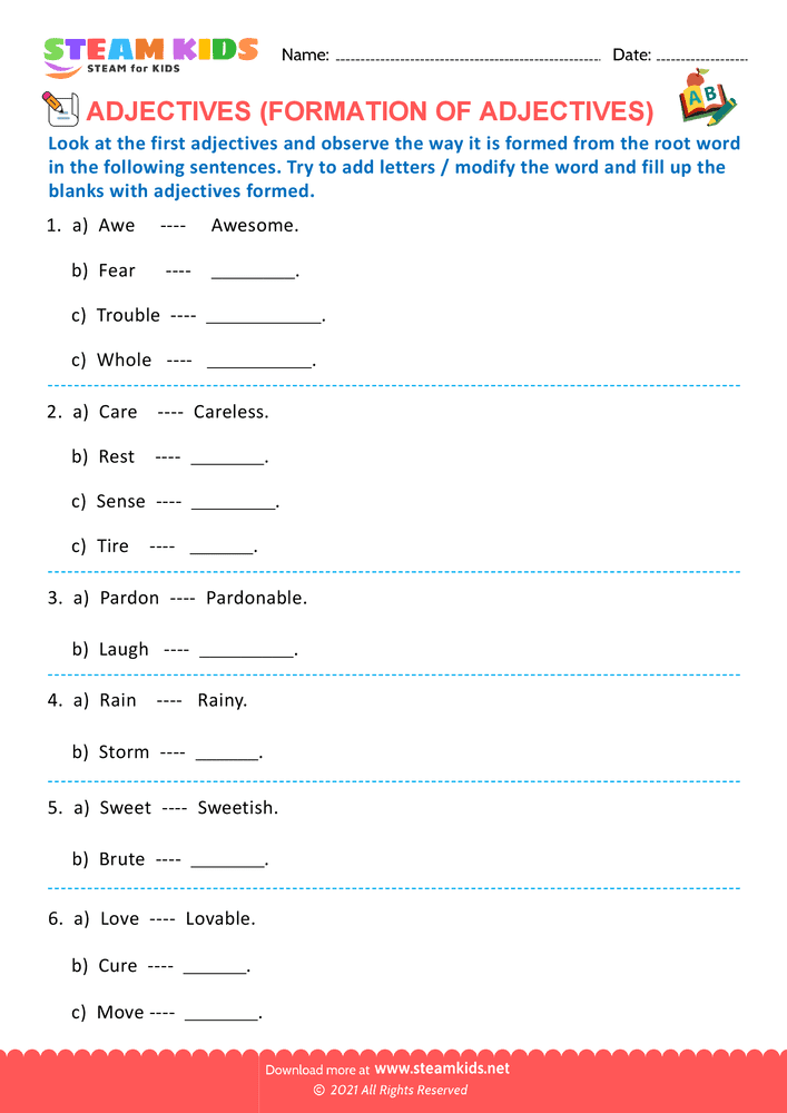 Free English Worksheet - Formation of adjectives - Worksheet 3