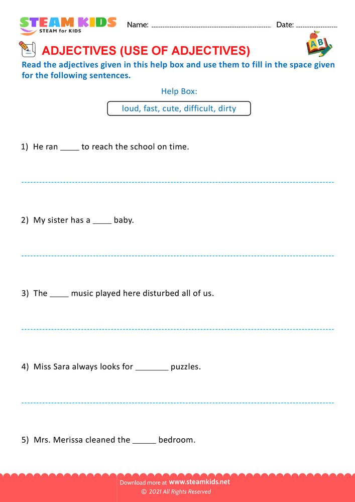 Free English Worksheet - Use of adjectives - Worksheet 2