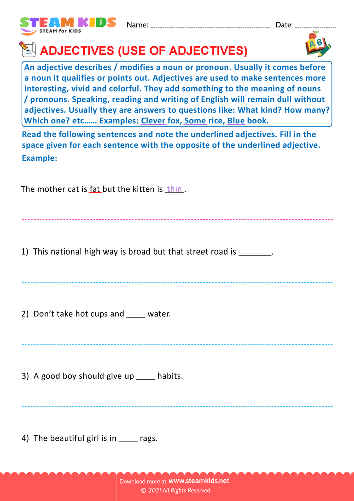 Free English Worksheet - Use of adjectives - Worksheet 5