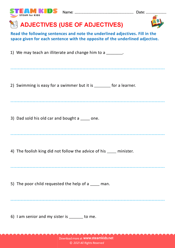 Free English Worksheet - Use of adjectives - Worksheet 7