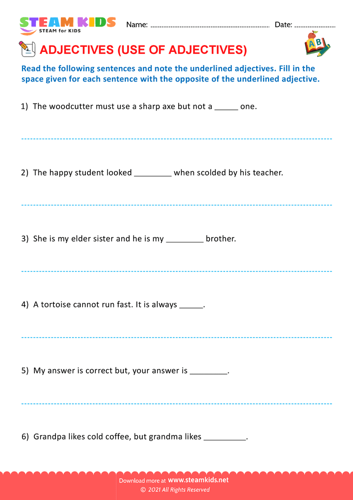 Free English Worksheet - Use of adjectives - Worksheet 8