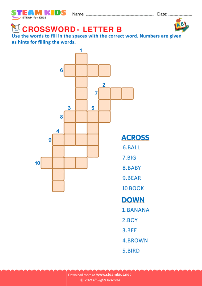 Free English Worksheet - Crosswords with b