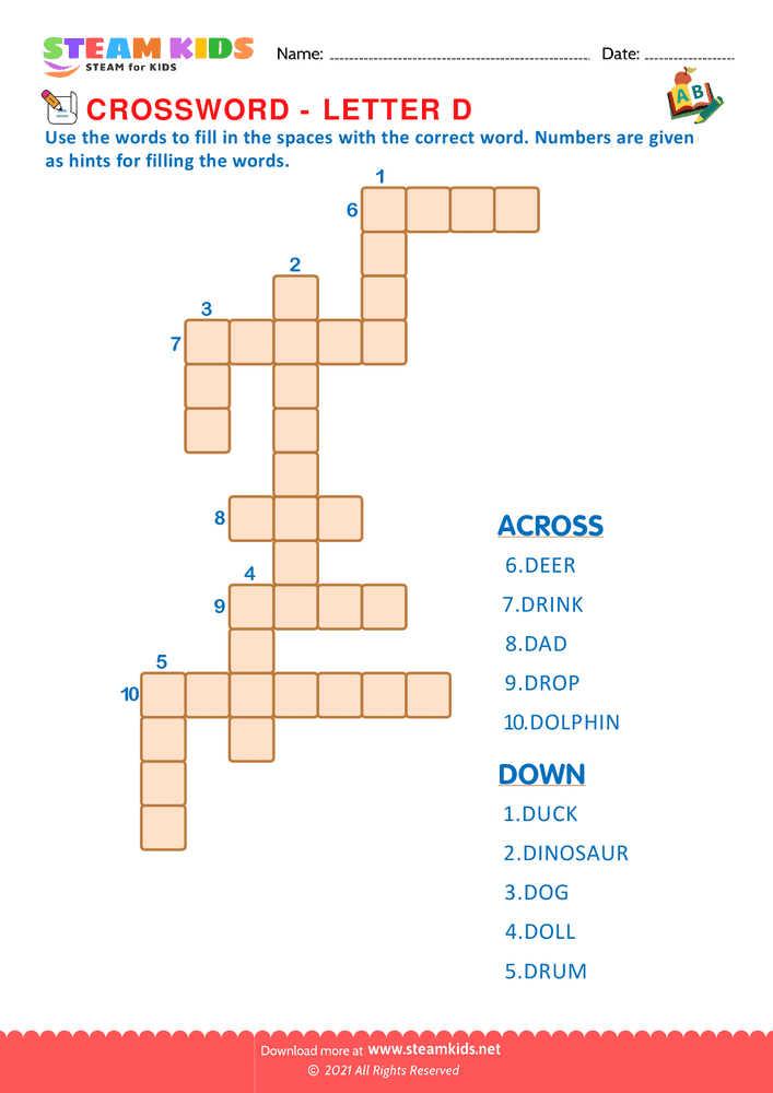 Free English Worksheet - Crosswords with d