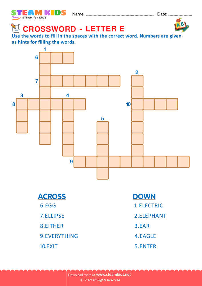 Free English Worksheet - Crosswords with e