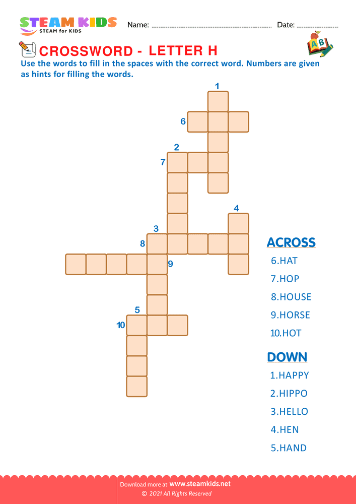 Free English Worksheet - Crosswords with h