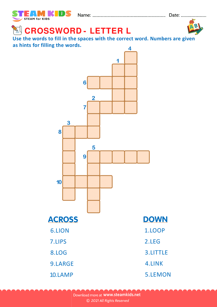 Free English Worksheet - Crosswords with l