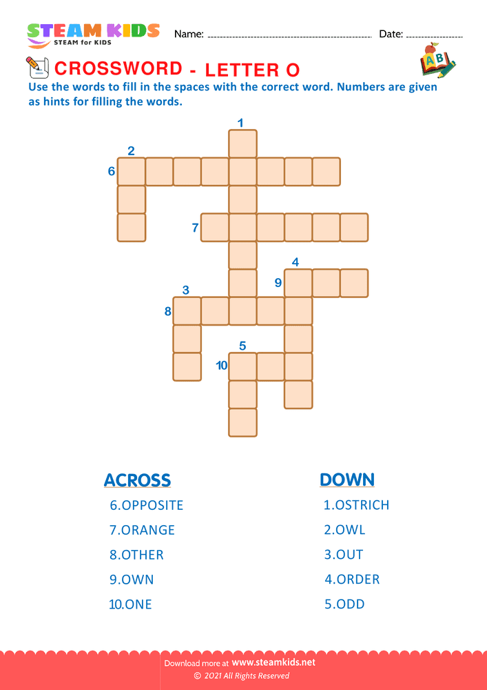 Free English Worksheet - Crosswords with o