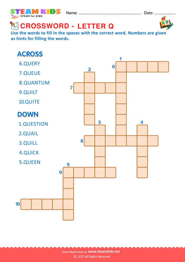 Free English Worksheet - Crosswords with q