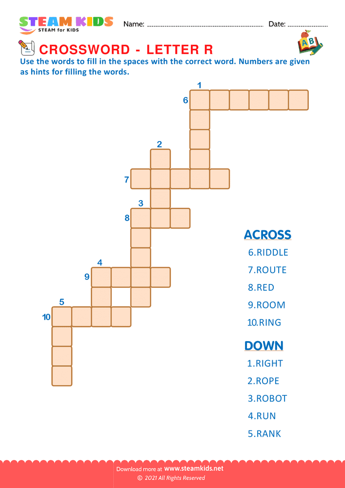 Free English Worksheet - Crosswords with r