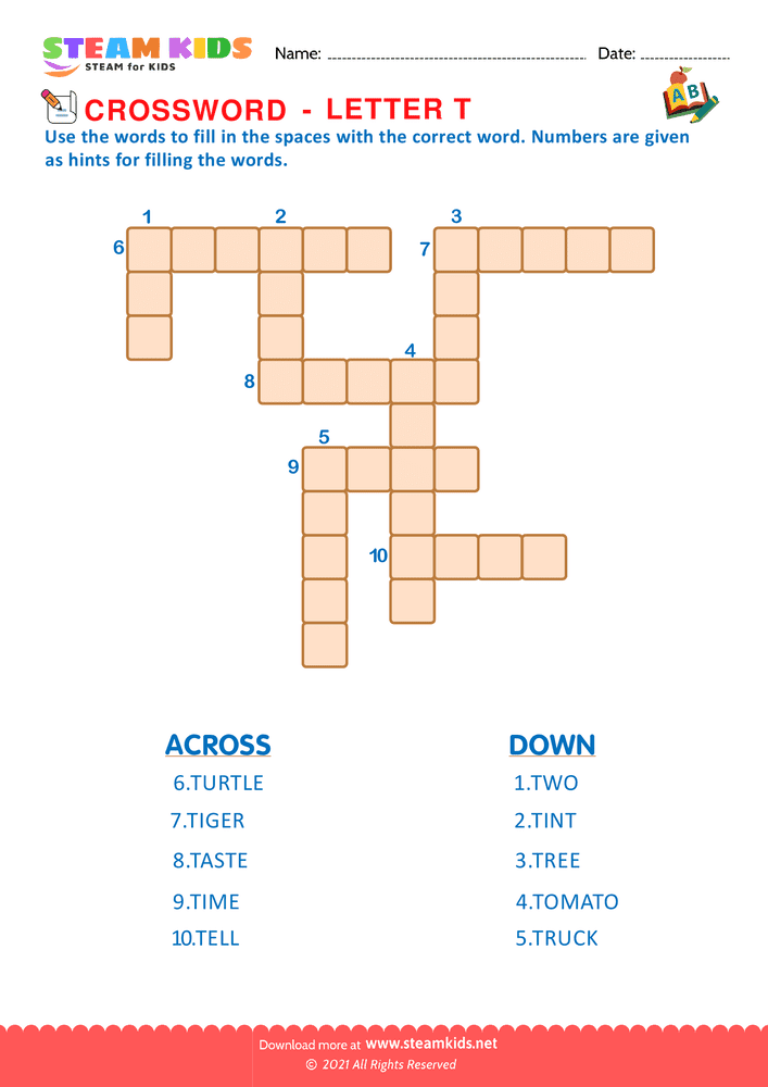 Free English Worksheet - Crosswords with t