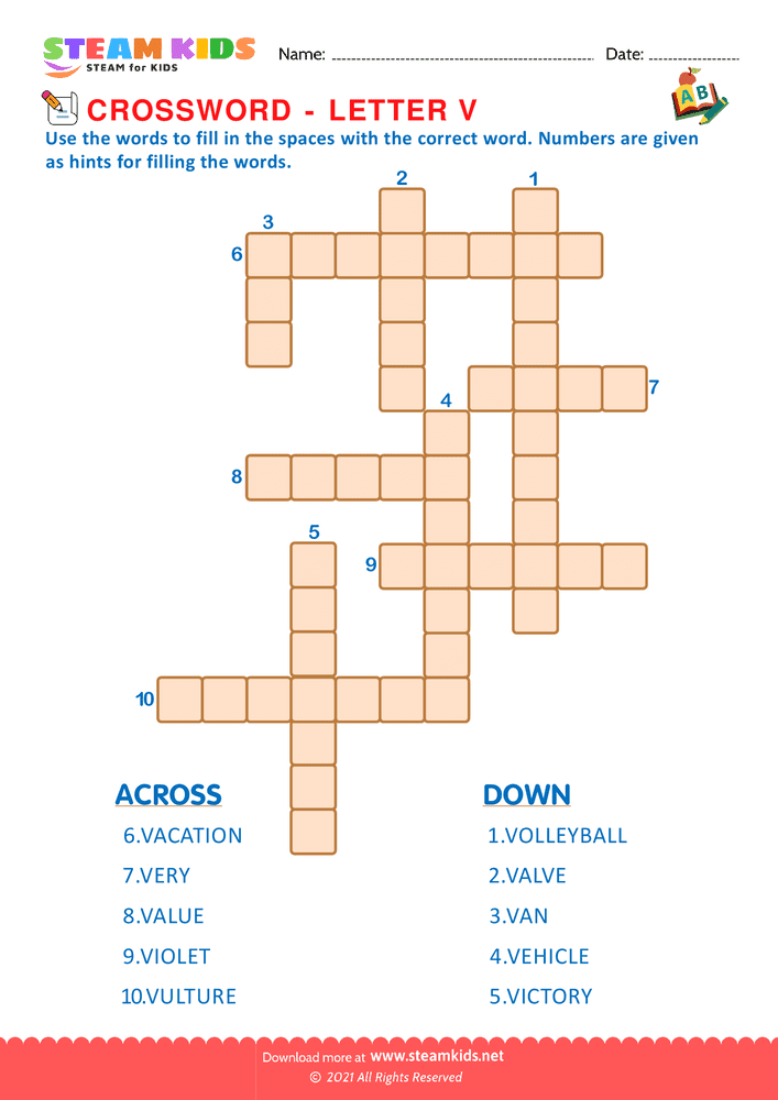 Free English Worksheet - Crosswords with v