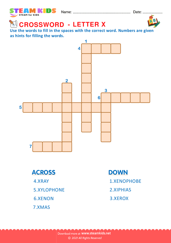 Free English Worksheet - Crosswords with x