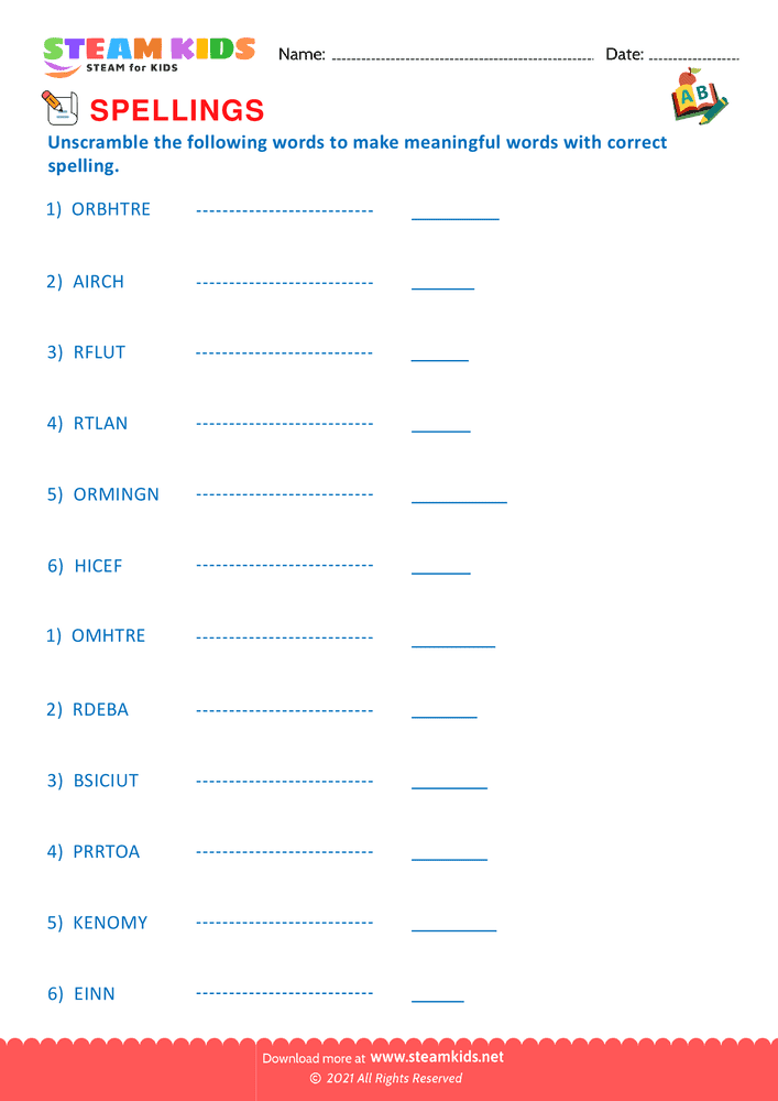 Free English Worksheet - Unscramable words - Worksheet 2