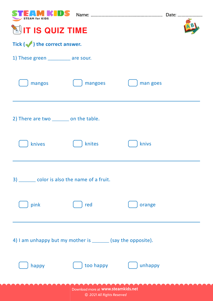 Free English Worksheet - Quiz - Worksheet 2