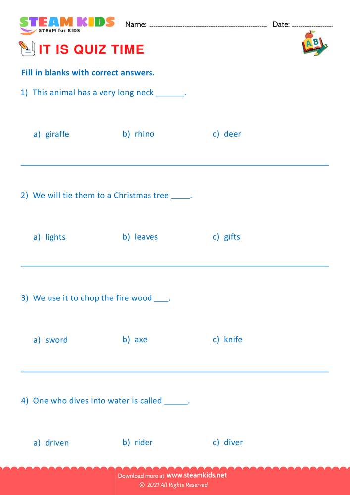 Free English Worksheet - Quiz - Worksheet 9
