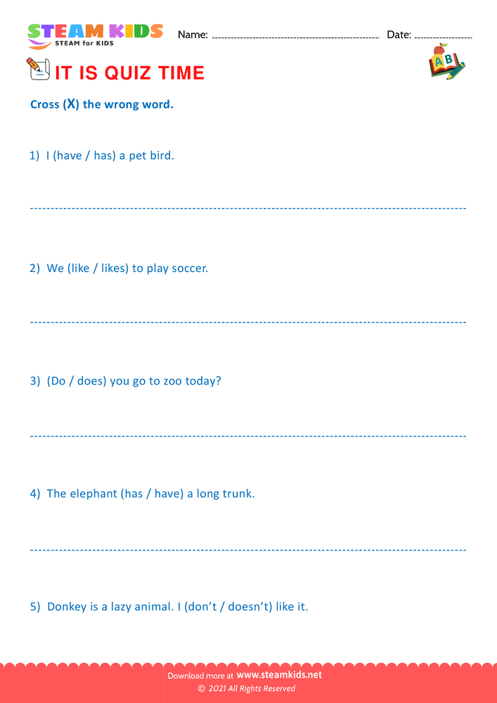 Free English Worksheet - Quiz - Worksheet 19