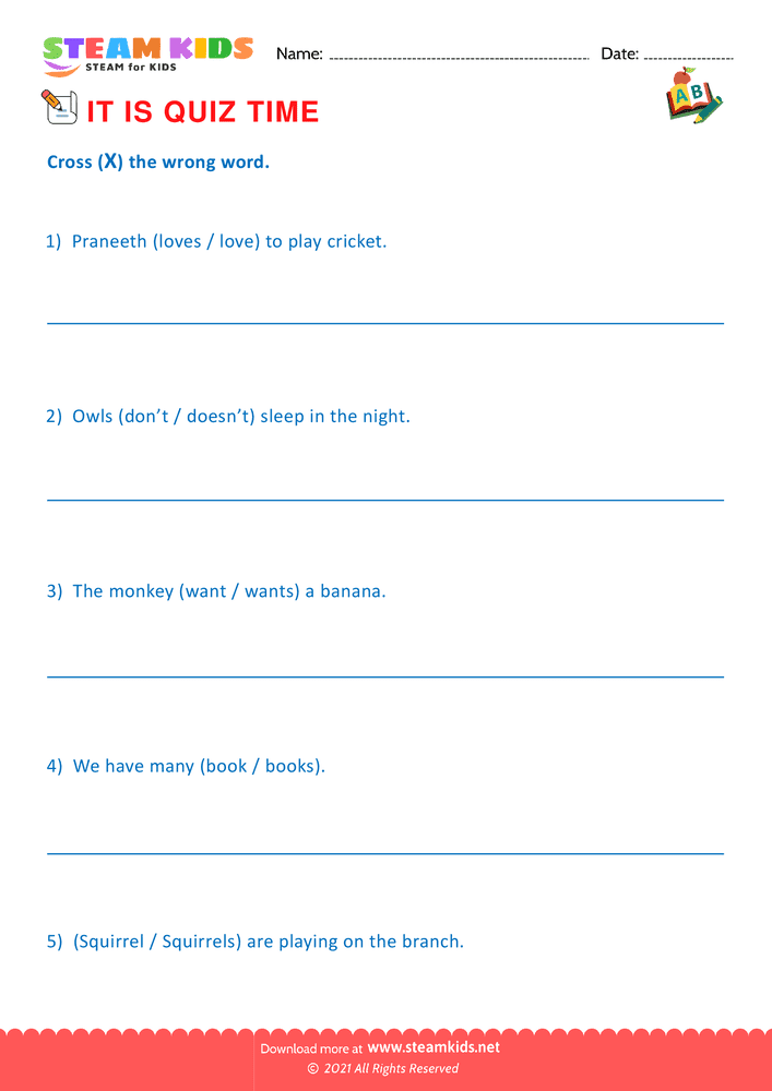 Free English Worksheet - Quiz - Worksheet 22