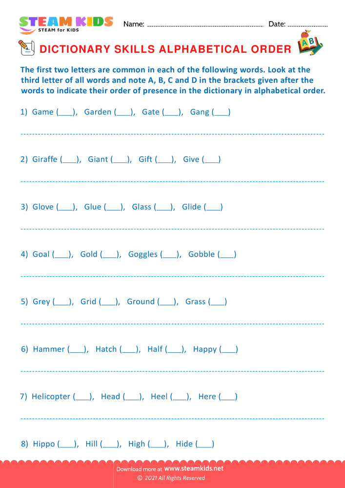 Free English Worksheet - Dictionary Skills - Worksheet 3