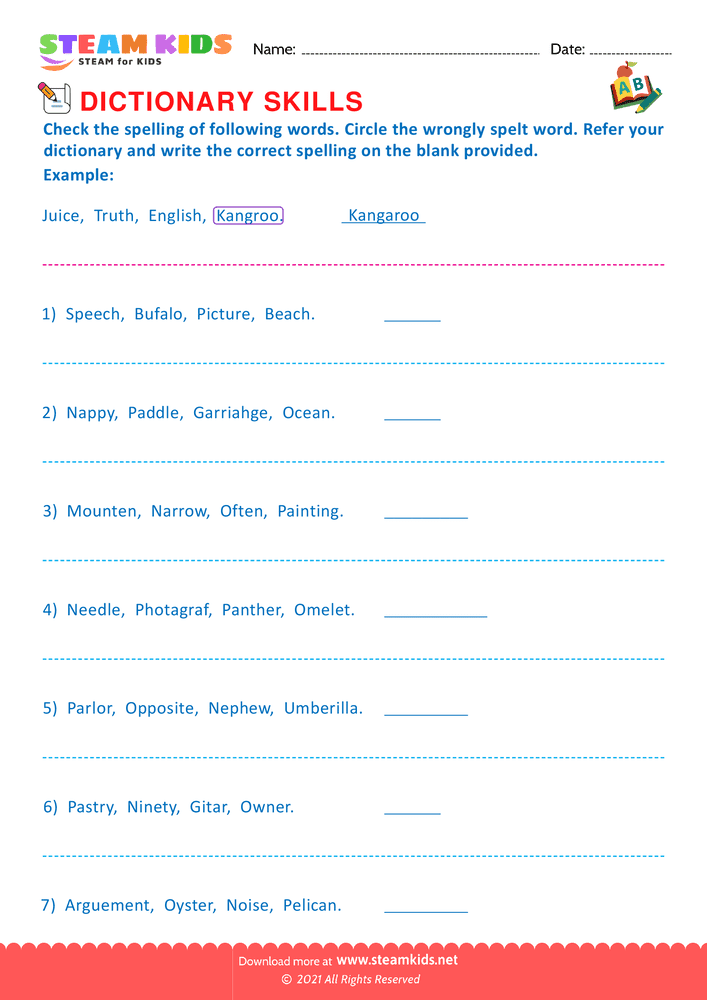 Free English Worksheet - Dictionary Skills - Worksheet 4