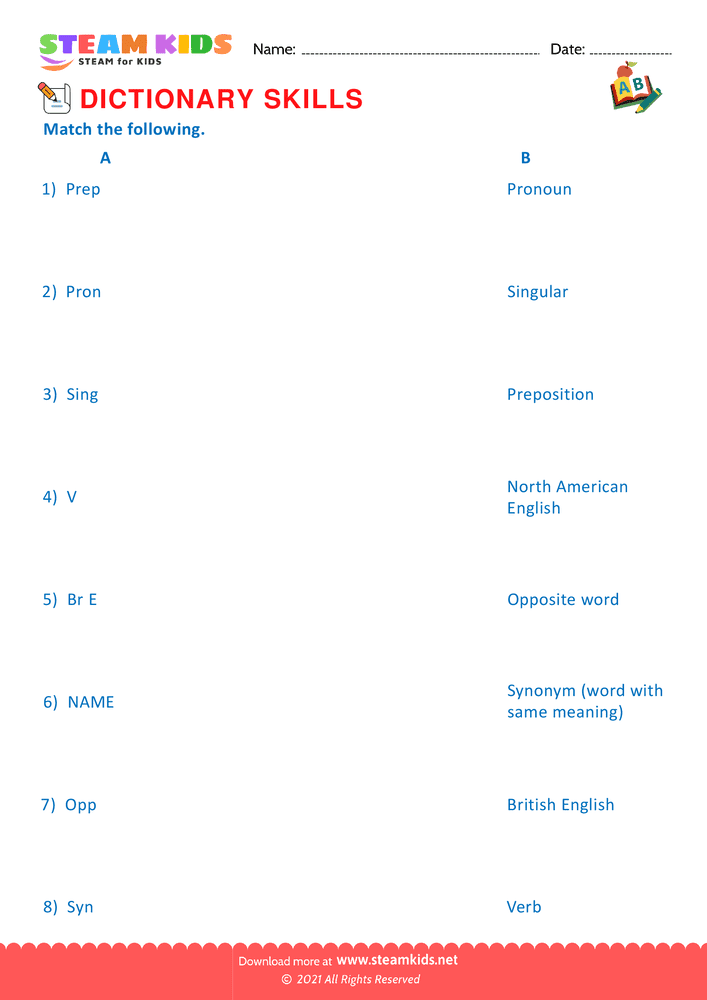 Free English Worksheet - Dictionary Skills - Worksheet 6