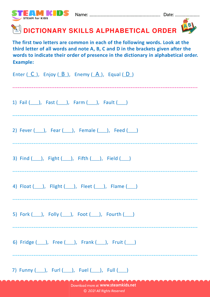 Free English Worksheet - Dictionary Skills - Worksheet 10