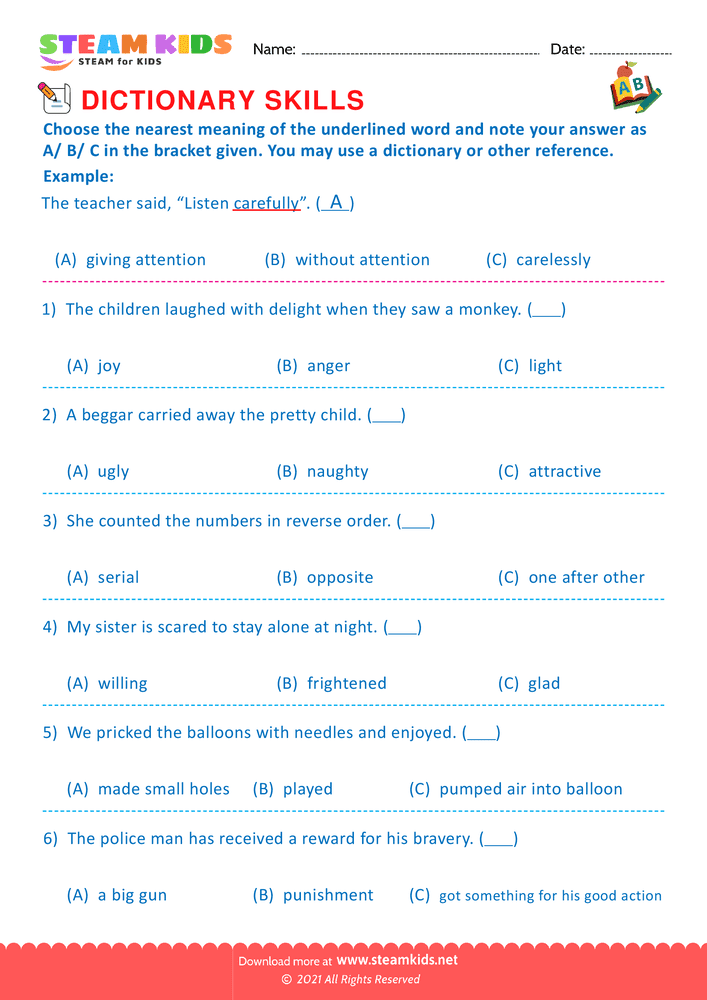 Free English Worksheet - Dictionary Skills - Worksheet 11