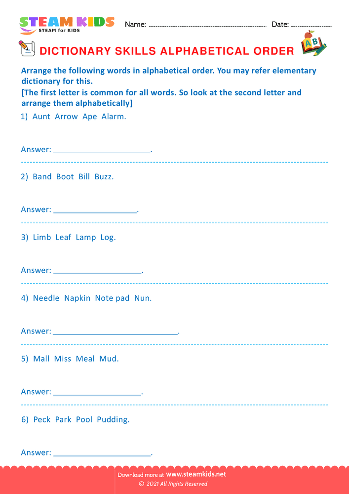 Free English Worksheet - Dictionary Skills - Worksheet 14