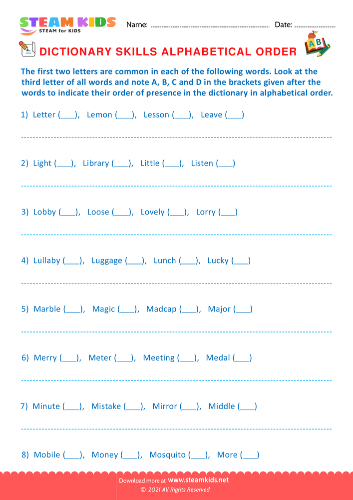 Free English Worksheet - Dictionary Skills - Worksheet 16