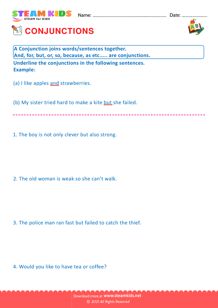 Free English Worksheet - Conjunctions - Worksheet 5