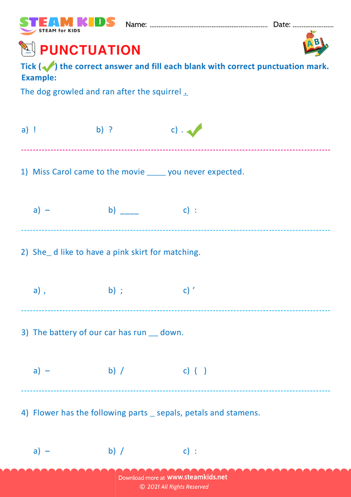 Free English Worksheet - Punctuation Marks - Worksheet 3