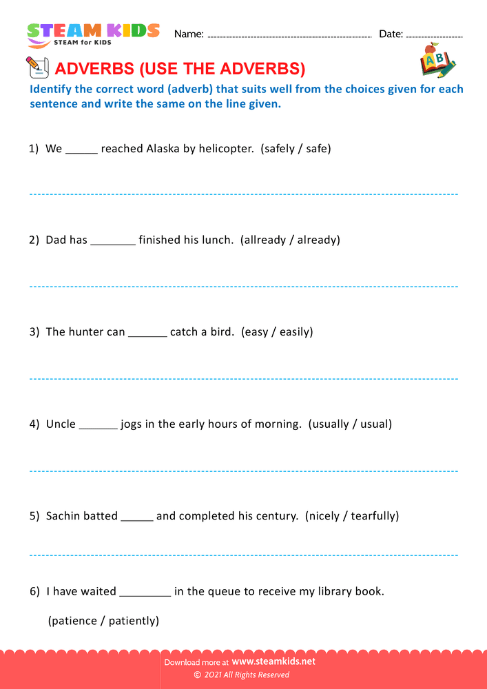 Free English Worksheet - Identify the correct adverb - Worksheet 4